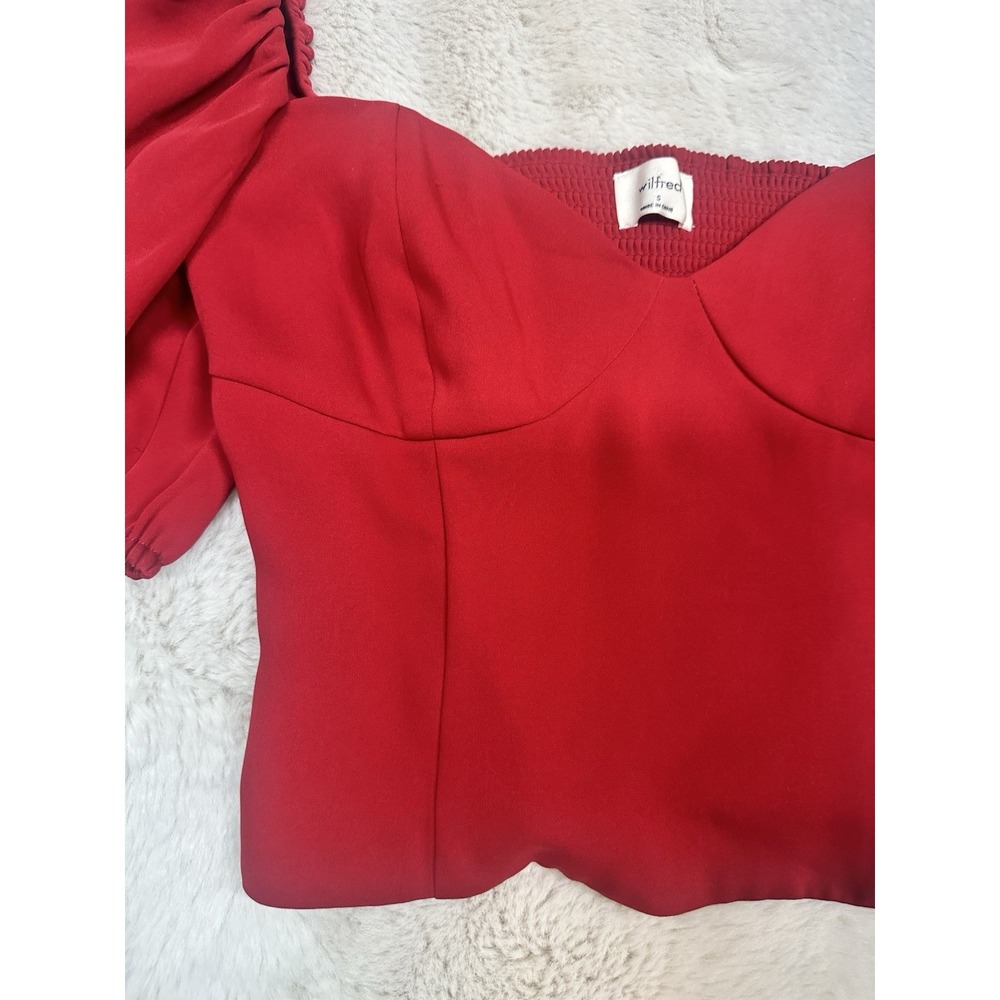 Wilfred Women's Novella Blouse Small Red Sweetheart Neck Smock Puff Sleeve - Picture 5 of 16